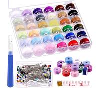 Swpeet Sewing Thread Set with Bobbin Box, Thread Bobbins with Sewing Needles, Tape Measure, Twisting Tool Compatible with Brother/Babylock/Janome/Elna/Singer Embroidery Machine, 138 Pieces