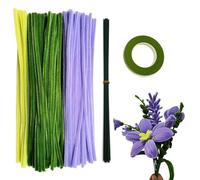 Swpohrat 210 Pieces Craft Pipe Cleaners Flower Set,Chenille Stem Pipecleaner Kit for Craft Tulip Lily Bouquet Making,DIY Craft Projects and Holiday Decorations (Purple + Green)