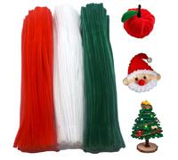 Swpohrat 300 Pieces Pipe Cleaner Craft Set Christmas Colors,Thick Fuzzy Chenille Stem Pipe Cleaners for DIY Craft Flower Projects Holiday Decorations(Red,Dark Green,White)