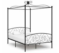 Swpsd 120x200 cm Black Metal 4 Poster Canopy Bed Frame with Storage Underneath - Double Size - Classic Style