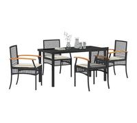Swpsd 5 Piece Garden Dining Set with Cushions Black Poly Rattan Garden Table And Chairs Set Model3380815