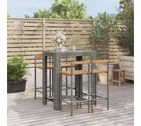 Swpsd 5 Piece Garden Outdoor Bar Set Patio Dining Set Garden Table & Dining Chairs Set Outdoor Furniture Set Grey Poly Rattan&Solid Wood Acacia Outdoor Furniture grey Bar Set Option4