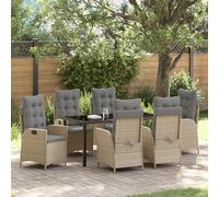 Swpsd 7 Piece Garden Dining Set with Cushions Beige Poly Rattan Garden Table And Chairs Set Model3380516