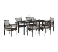 Swpsd 7 Piece Garden Dining Set with Cushions Brown Poly Rattan Garden Table And Chairs Set Model3379874