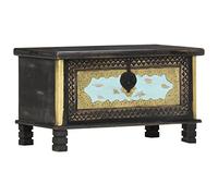 Swpsd Antique-Style Storage Chest/Coffee Table, Hand-Carved, Hand-Painted Design, Solid Mango Wood, Secure Storage, Black, 80x40x45 cm