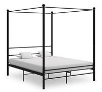 Swpsd Bed Frame 4 Poster Bed Base Black Metal 160x200 cm Canopy Bed with Storage Underneath Bedroom Furniture Bed black Metal Bed
