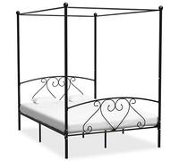 Swpsd Bed Frame 4 Poster Bed Base Black Metal 160x200 cm Canopy Bed with Storage Underneath Bedroom Furniture Bed black Metal Bed Option2