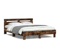 Swpsd Bed Frame LED Bed Base with Headboard & Storage Underneath Bedroom Furniture Smoked Oak 150x200 cm King Size Bed smoked oak LED Bed Frame