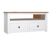 Swpsd Corner TV Cabinet with 2 Drawers and Open Compartment, TV Stands Storage Unit White 93x55x49 cm Solid Pine Panama Range