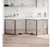 Swpsd Dog Gate with Door Foldable 4 Panels Brown 320 cm Poplar Wood Dog door Model352203