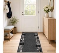 Swpsd FLORNES Grey 100% Polypropylene Woven Leaves Runner Rug 67x150 cm Indoor Hallway Entryway Mat 42057296