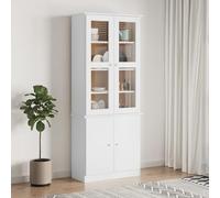 Swpsd Glass Display Cabinet, Kitchen Cupboard with Door, Storage Cabinet for Living Room, Bookcase, Scandinavian Style, ALTA White Solid Wood Pine