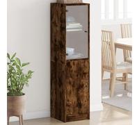 Swpsd Kitchen Storage Cupboard Freestanding Tall Bookcase Cabinet Wooden Storage Cabinet for Living Room Bedroom Kitchen with Glass Door Smoked Oak 35x37x142 cm Cabinet