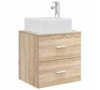 Swpsd Modern Wall-Mounted Sink Vanity Engineered Wood Sonoma Oak 49.5x41x63cm Silver Handles 2 Drawers with Washbasin Quick Drain for Compact Bathroom 890272