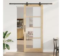 Swpsd Natural Wood Sliding Door with Black Elements - Modern Design, Easy Installation, Indoor/Outdoor Use Model3332319