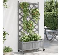 Swpsd Planter with Trellis and Wheels Grey Solid Wood Fir Garden Raised Bed Trough Planter with Topped Trellis Climbing Plants Flower Pot Box Planter grey Trellis Planter 75 x 35 x 157.5 cm