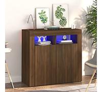 Swpsd Sideboard Buffet Cabinet LED Side Cabinet Living Room Kitchen Storage Cupboard Brown Oak 80x35x75 cm Cabinet brown oak Sideboard