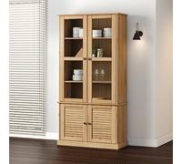 Swpsd VIGO Solid Pine Wood Glass Display Cabinet - Rustic Bookcase/Storage Cupboard for Living Room/Bedroom, Honey Wax Finish with Metal Knobs - 85x35x170 cm, Brown