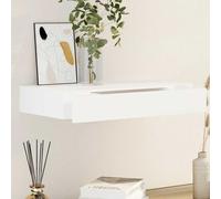 Swpsd White MDF Floating Wall Display Shelf With Drawer - Book/DVD Storage Cabinet, Bedside Unit, 48 cm