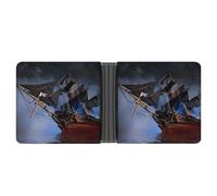 SWQNHTYC Black Pirate Ship Women's Small Wallet Change Pouch Leather Card Wallet Organizer
