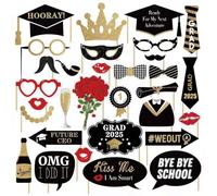 SWSATYW 31PCS Black Class Of 2025 Graduation Grad 2025 Party Supplies Photo Booth Props Decorations