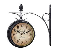 Swsdee Outdoor Indoor Double Sided Wall Clock,Garden Clock Vintage Wall Station with Bracket,Waterproof Queiting,Plastic Metal Dia 4.8inchs
