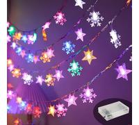Swsdee Star Fairy Lights - Plug in LED String Lights,Battery Powered,10m / 32.8 Ft 100led Star String Lights,for Bedroom Wedding Party Indoor Outdoor Decoration ((Stars + Snowflakes (Colored Lights))
