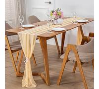 Swsen 2Pcs Chiffon Table Runner 70 x 600cm Champagne, Romantic Wedding Table Runner Washable, Chiffon Table Cover Dressing for Wedding, Birthday, Baby Shower, Party Table Decoration Indoor Outdoor