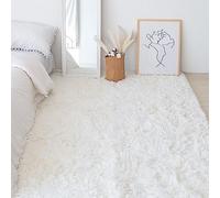 Swsen Living Room Rug Ultra Soft - Modern Fluffy Rugs Extra Large Small Medium Rectangular Size - Indoor Shaggy Area Carpets Washable Non Shedding for Bedroom Home Decor, White, 40 x 60 cm
