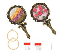 SWTHM 2PCS DIY Embroidery Handheld Mirror, Vintage Flower Makeup Mirror Foldable Pocket Mirror Needlework Craft Embroidery Mirror Set for Beginner, Girls Women Gift