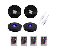 SWTHM Round Light Base for Crystal, 10 cm Black LED Wooden Base for Display with Remote Contrl, 16 Colors Round Display Pedestal for Clear Glass Resin Crystal Acrylic Ornaments Decorations (4 pcs)