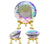 SWTHONY 100mm(3.9 inch) Crystal Big Fake Diamond Paperweight Rainbow Maker, Background for Nail Pictures, with Gold Metal Base Home Decor (AB-Coated)