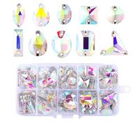 SWTHONY 122pcs AB Sew on Rhinestones for Crafting Mixed Shapes, Large Crystal Glass Gems Silver Plated Flatback Rhinestones Jewels for Crafts Clothes Fabric