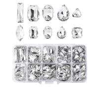 SWTHONY 140 PCS Large Glass Rhinestones Bulk Crystal Big Gems Pointback Mixed Shapes Rhinestones for Crafting Clothes Dress Shoes Jewelry Making Clear