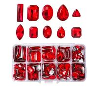 SWTHONY 140 PCS Large Glass Rhinestones Bulk Crystal Big Gems Pointback Mixed Shapes Rhinestones for Crafting Clothes Dress Shoes Jewelry Making Ruby