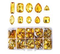 SWTHONY 140 PCS Large Glass Rhinestones Bulk Crystal Big Gems Pointback Mixed Shapes Rhinestones for Crafting Clothes Dress Shoes Jewelry Making Yellow