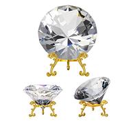 SWTHONY 80mm(3.15 inch) Crystal Big Fake Diamond Paperweight Rainbow Maker, Background for Nail Pictures, with Gold Metal Base (Clear)