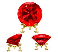 SWTHONY 80mm(3.15 inch) Crystal Big Fake Diamond Paperweight Rainbow Maker, with Gold Metal Base Home Decor (Ruby)