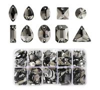SWTHONY Dark Gray Sew on Rhinestones for Crafting Mixed Shapes, Large Crystal Glass Gems Silver Plated Flatback Rhinestones Jewels for Crafts Clothes Fabric