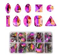 SWTHONY Multicolor Sew on Rhinestones for Crafting Mixed Shapes, Large Crystal Glass Gems Silver Plated Flatback Rhinestones Jewels for Crafts Clothes Fabric