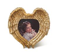 SWTHONY Vintage Picture Frames, 4x4 Antique Angel Wings Heart Shaped Memorial Photo Frame with High Definition Glass Front for Home Decor, Bronze Gold Baroque Photo Display, Gallery Decor