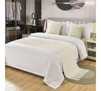 SWTKO Cotton Knit Bed Runner Knitted Textured Throw Blanket for Couch with Tassel Decorative Bedding Scarf Cover Solid Color Sofa Bed Runner for Hotel Home King Size Bed,white,60 * 230cm/24 * 91in