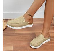 SWTKO Garden Loafer Flat Shoes for Women Lightweight Breathable Backless Slip on Mules Sneakers Comfortable Slippers Canvas Boat Shoes for Walking,Beige,US9/EU40