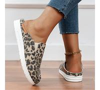 SWTKO Garden Loafer Flat Shoes for Women Lightweight Breathable Backless Slip on Mules Sneakers Comfortable Slippers Canvas Boat Shoes for Walking,leopard print,US10/EU41