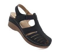 SWTKO Women's Closed Toe Gladiator Wedge Sandals Comfort Casual Summer Walking Shoes Hook And Loop Vintage Anti-Slip Outdoor Beach Athletic Sandals,Black,US11/EU42