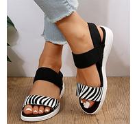 SWTKO Women's Slip on Loafer Shoes Casual Zebra Print Flat Nurse Walking Sneakers Elastic Knit Strap Open Toe Sandals Comfortable Outdoor Sport Sandals,Black,US11/EU42
