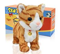 SWTOIPIG Interactive Plush Cat Toys for Kids, Reliable Robotic Electronic Cats Sound and Touch Control, Realistic Soft Plush Toy Cat That Walks and Meow Box, Kitty Toys Gift Yellow