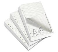 SWTYExt 3 Pack A6 Refills Paper Squared Paper Refill 180 Sheets/360 Pages Refill Pad A6 Refillable Notebook 6 Hole Ring Binder Inserts Thick Organiser Planner Inserts for Office School Home