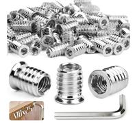 SWTYExt M8 Threaded Inserts for Wood 50pcs Thread Inserts Nuts M8x25MM Flanged Hex Socket Nut Wood Insert Hex Socket Galvanized Suitable for Pine Plywood Composite Panels