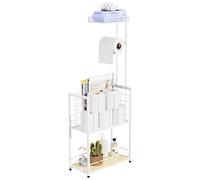 SWTYMIKI Freestanding Toilet Paper Holder - 4-Tier Toilet Roll Holder Free Standing Stand with Large Toilet Roll Basket, Stand Mega Roll Storage Rack for Extra Rolls, Magazines, Wet Wipes, Black